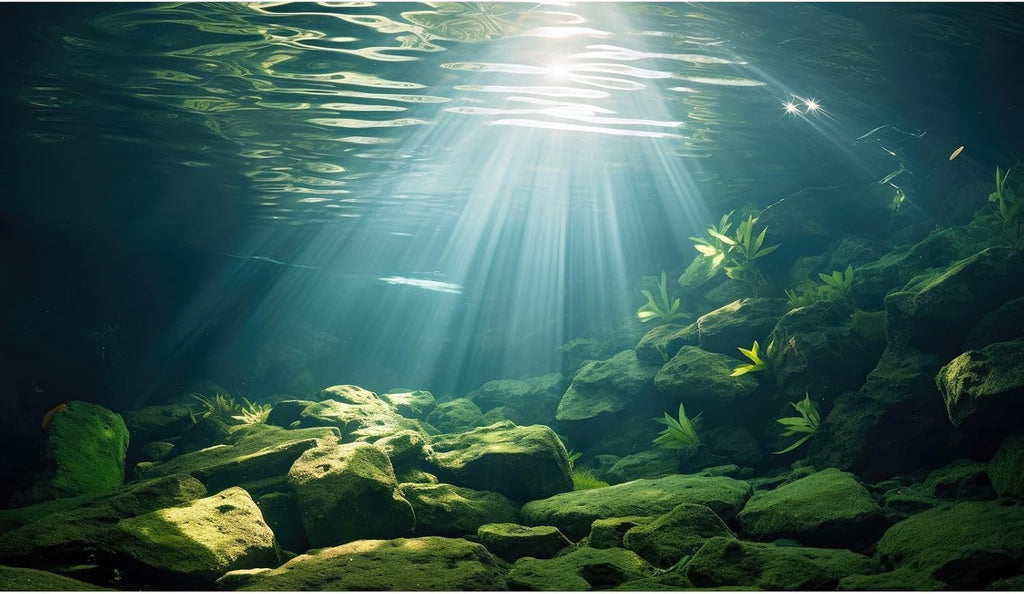 Under The Sea Aquarium Background Aquatic Plants Deep Sea Fish Tank Background Underwater Sunray Rock Terrarium Backgrounds Deep Ocean Floor Tropical Fish Tank Backgrounds 48x20in