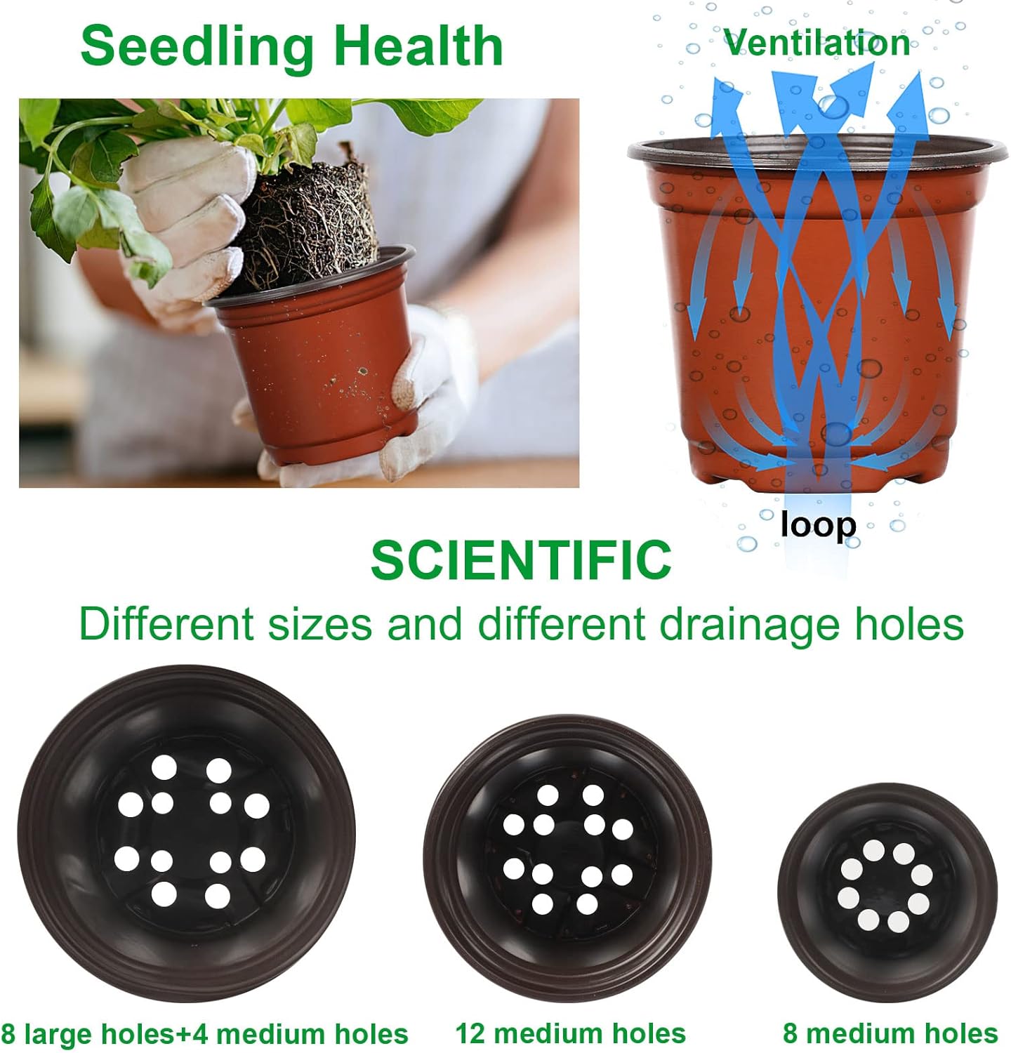 Augshy Nursery Pot, 75 Pcs 4", 5", 6" Plastic Plant Nursery Seed Starting Pots for Indoor Outdoor Succulent Seedling Cutting Transplanting