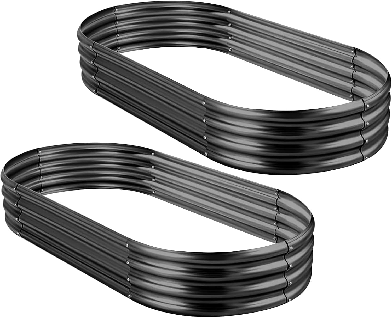 Land Guard 2Pcs Galvanized Raised Garden Bed Kit, Galvanized Planter Oval Large Metal Raised Garden Boxes Outdoor for Vegetables（Dark Grey）