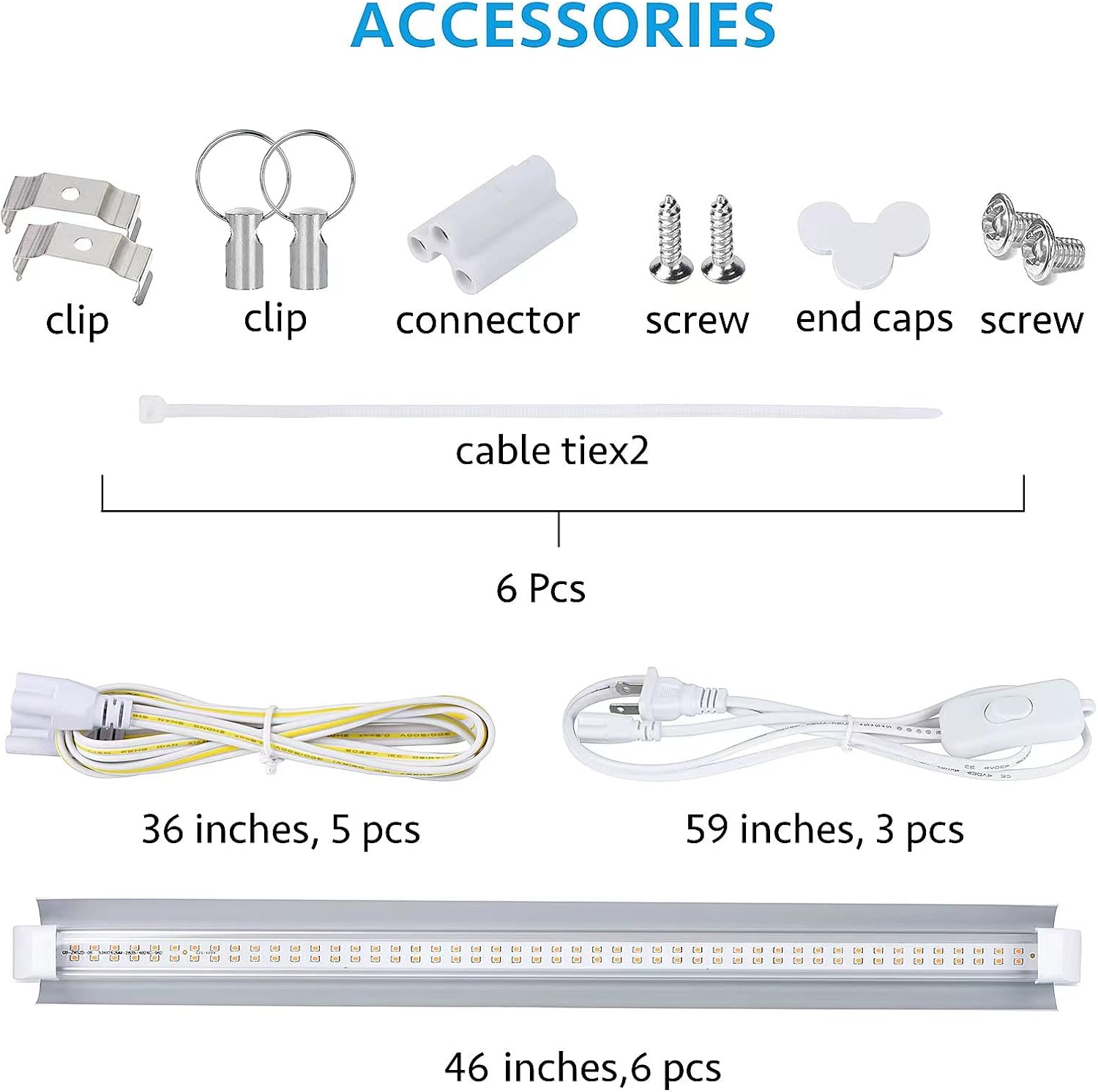 Grow Light for Indoor Plants, 4ft T8, 270W (6 x 45W), Super Bright Full Spectrum Sunlight LED Grow Lights, 6-Pack