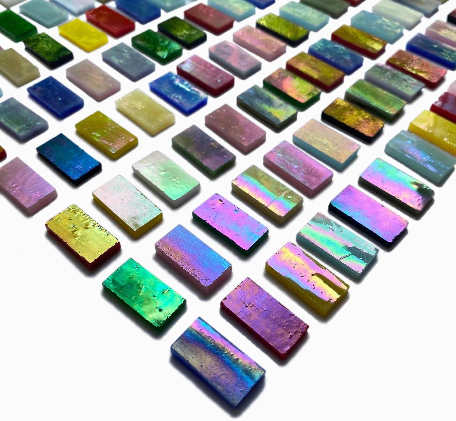 Rectangle Iridescent Glass Mosaic Tiles, 320 Pieces Colorful Stained Glass Supplies for Crafts, Rainbow Mosaic Glass Pieces for Adults
