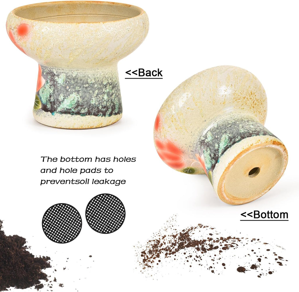 Sungmor 7.5 Inch Large Succulent Plant Pots, Pretty Hand Painted Ceramic Planter with Drainage, Indoor Outdoor Cactus Planter Bonsai Pot, Flower Pot for Indoor Plants Garden Windowsill Desktop Decor