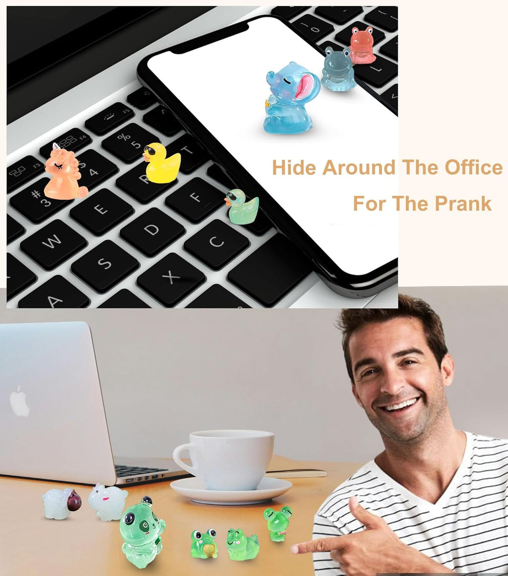 100 Pcs Luminous Mini Resin Animals Tiny Resin Animals Bulk, Glow in The Dark to Hide Around The Office Home, for Garden Miniatures Fairy Garden Accessories Crafts Micro Landscape Decor