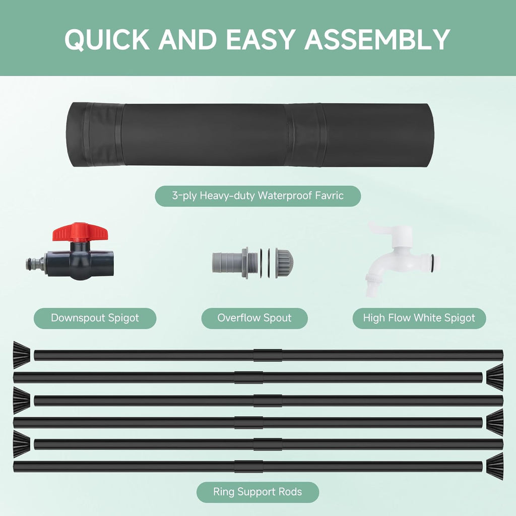 Collapsible Rain Barrel Water Storage Containers-53 Gallon Portable Rainwater Collect System Water Tank to Collect Rainwater from Gutter Downspout Water Catcher with Spigots,Filter＆Overflow Kits