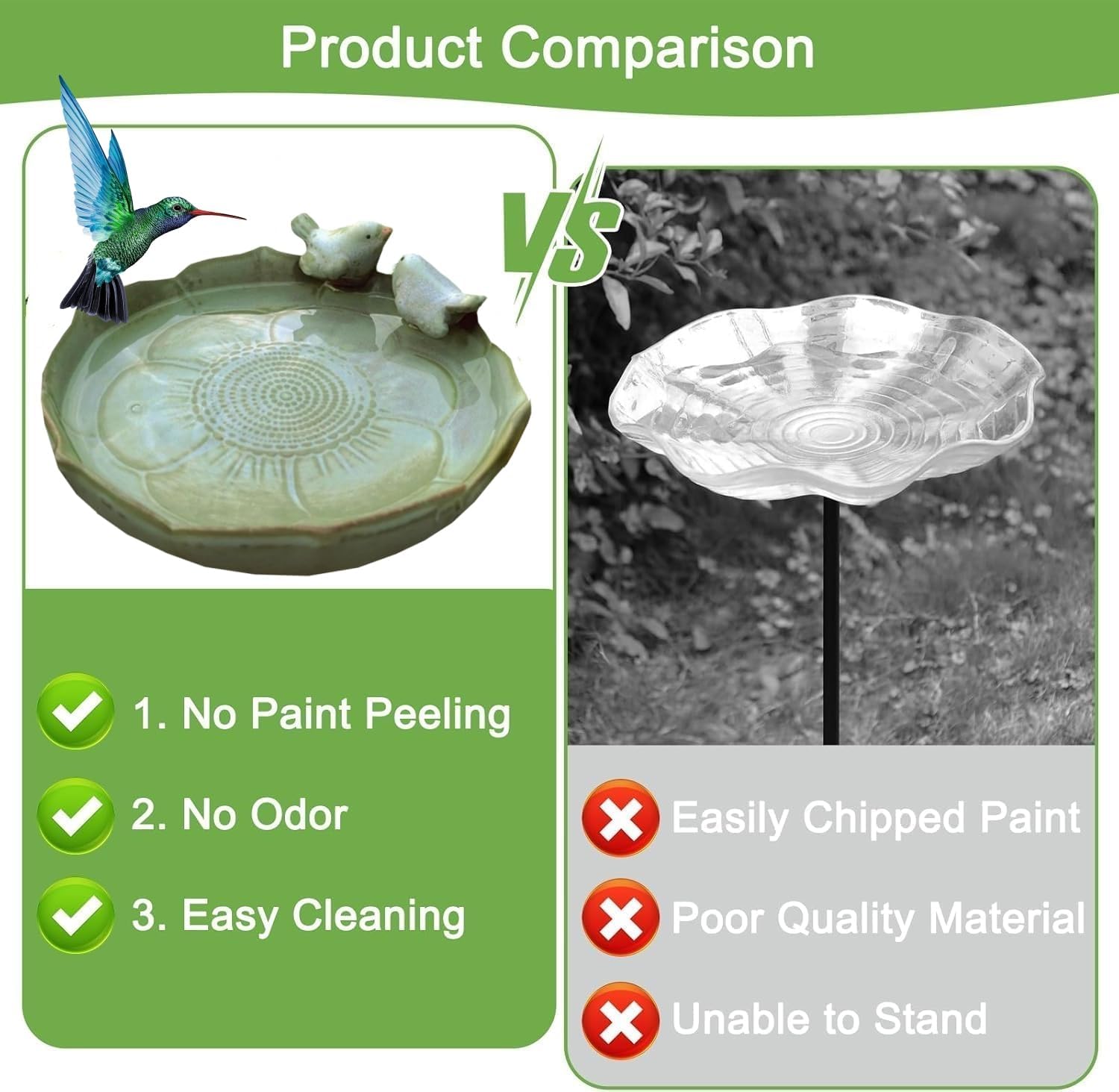 Bird Bath for Outside on Ground, 10 in Ceramic Birds Bath Bowl, Handmade Ground Bird Feeders and birdbath for Outdoors for Outdoors, Garden, Tabletop, Balcony and Lawn (Big - shallow)