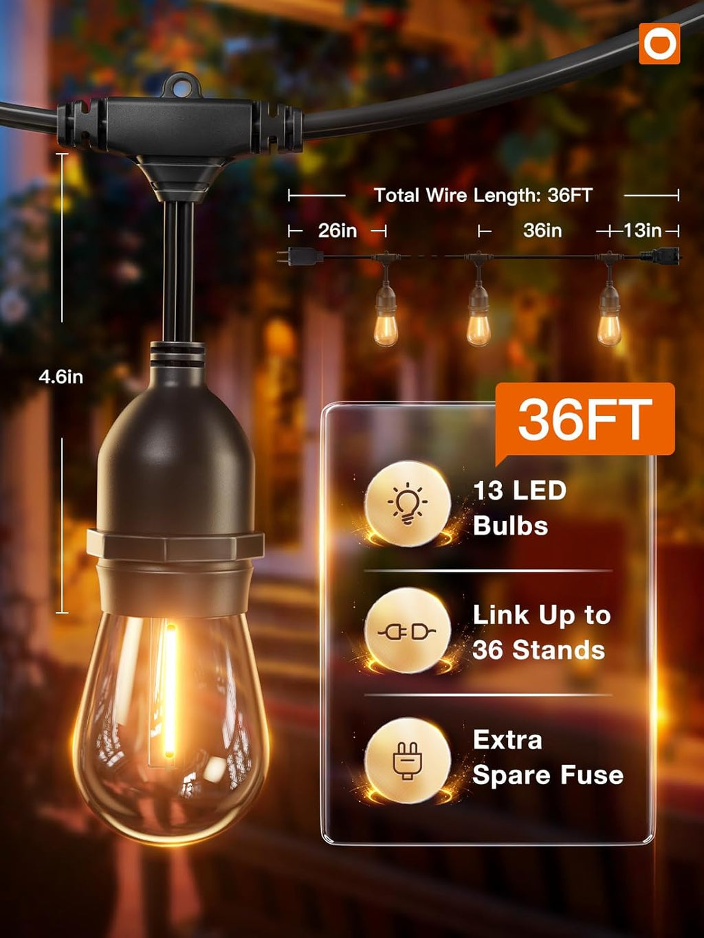 addlon LED Outdoor String Lights 36FT with Dimmable Edison Vintage Shatterproof Bulbs and Commercial Grade Weatherproof Strand - ETL Listed Heavy-Duty Decorative Lights for Patio Garden