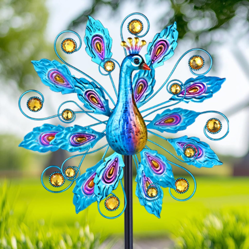 Wind Spinner for Yard and Garden Peacock Windmill Outdoor Metal Kinetic Art Wind Sculpture for Yard Patio Lawn Decoration 55 Inch,Gifts for Women
