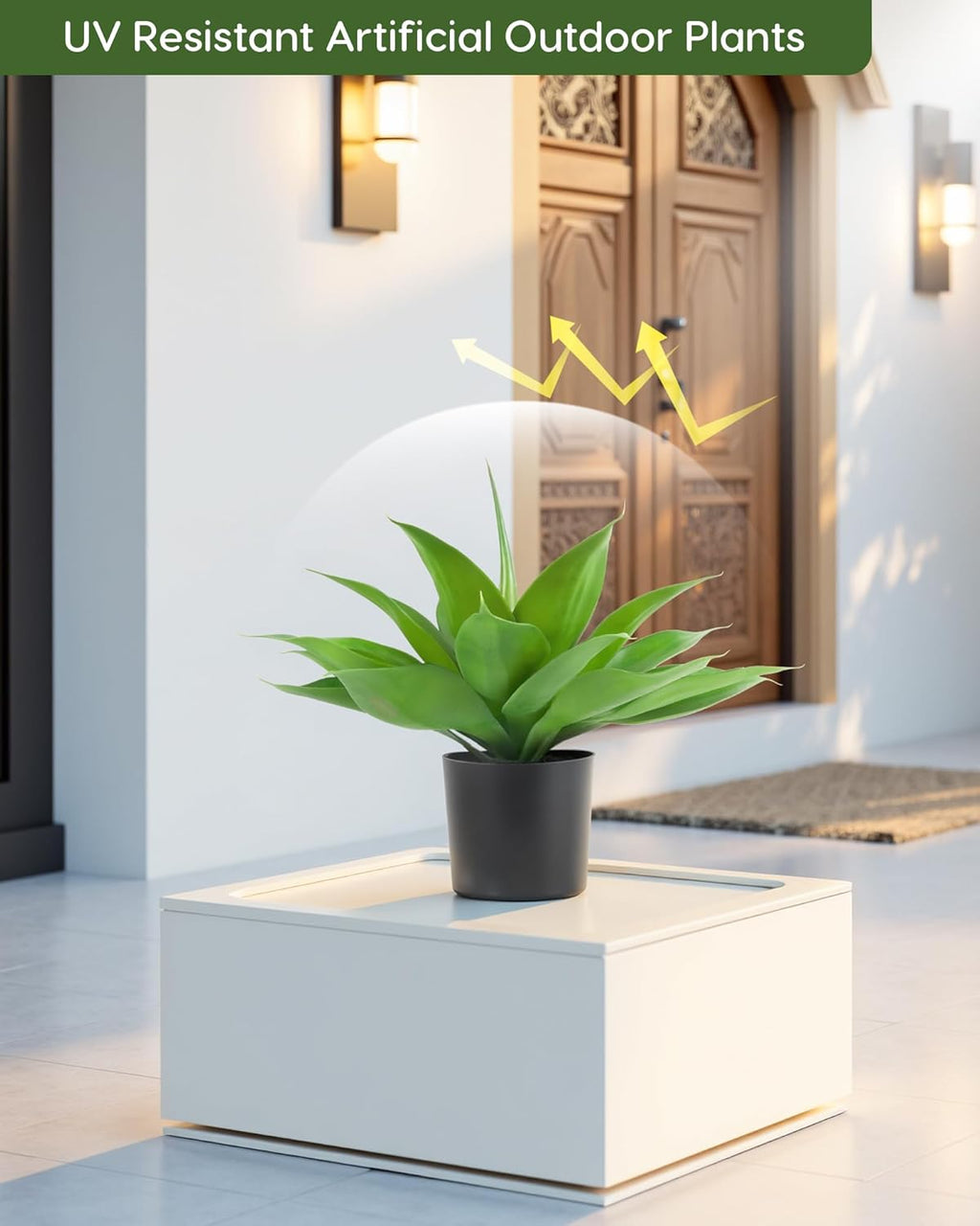 Velener Fake Agave with Black Pot, Artificial Plant Outdoor Agave - Fake Plants for Indoor and Outdoor Decor(16 Inch)