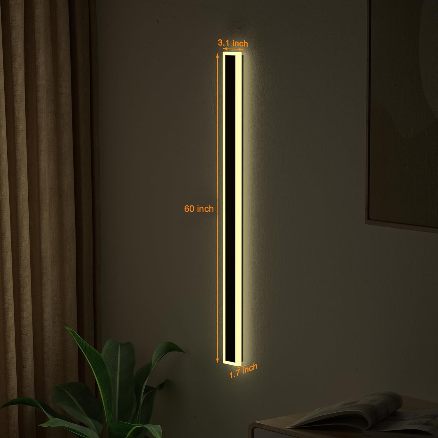 Modern Outdoor Wall Lights, 2 Pack Long Wall Sconce, Lighting Fixtures Long Wall Light 24w Waterproof Ip65 Black Exterior Sconce Led Linear Light for Garage, Patio (2packWarmcolor, 31.5inch)