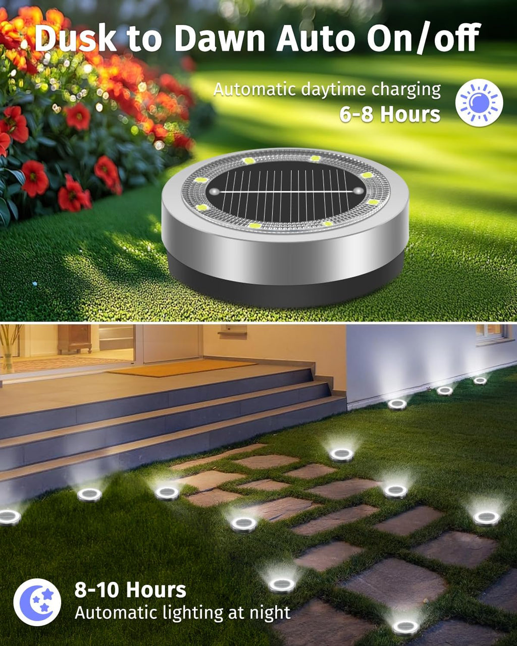 Mini Solar Ground Lights Outdoor 24 Pack Waterproof Upgraded Anti-Rust Solar Flat Garden Lights Stainless Steel Solor Powered Disc Landscape Light for Pathway Walkway Yard Lawn Patio-Cool White