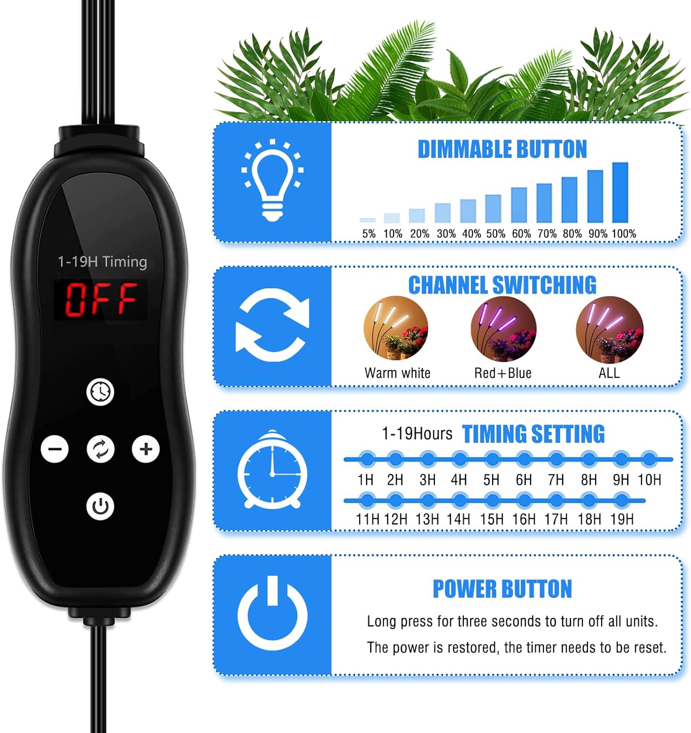 Grow Lights for Indoor Plants 4 Heads, Full Spectrum Plant Lights for Indoor Growing with Tripod Stand, Auto On/Off Timing 3/6/9/12/15/18H, LED Grow Lights for Indoor Plants. (4 Wide Heads)