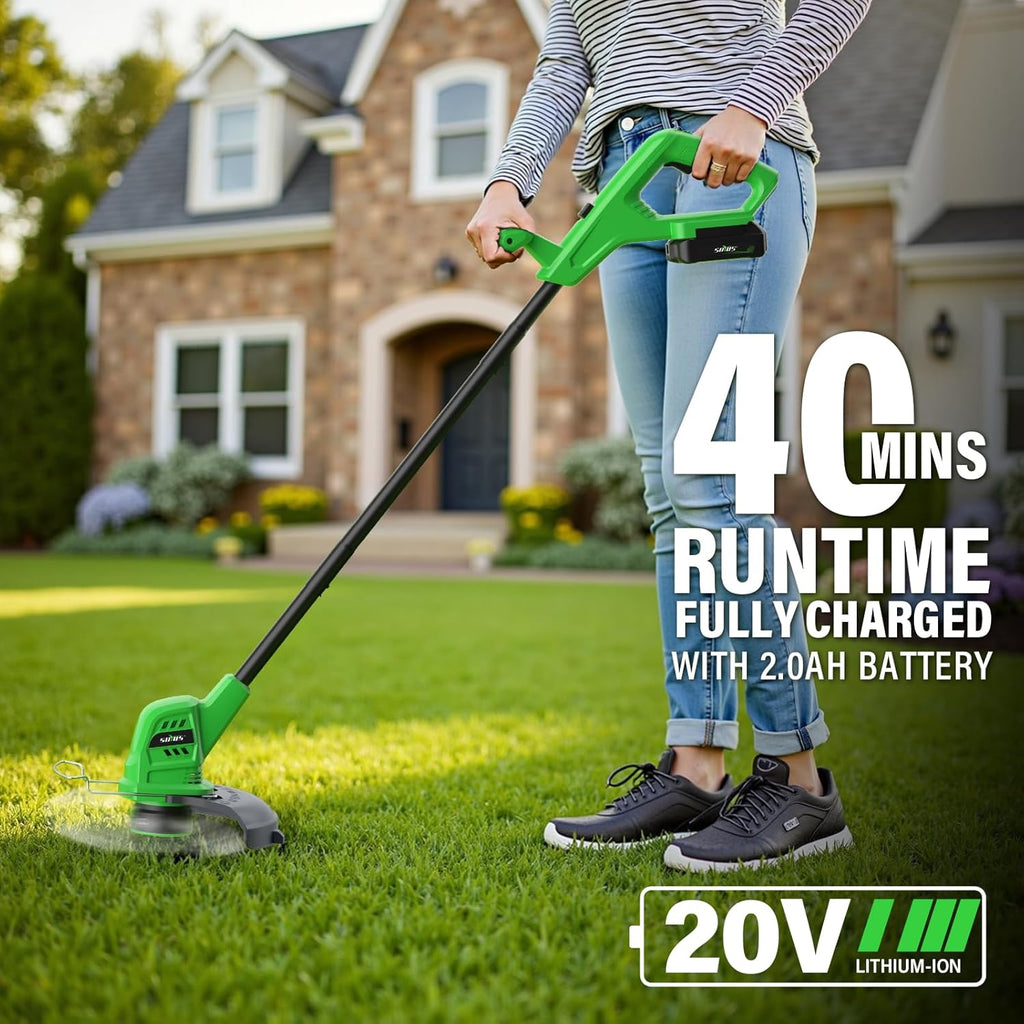 SOYUS Weed Wacker Battery Powered 10 Inch, String Trimmer Cordless with 2.0Ah Battery, Lightweight Edger Trimmer with 8 Pcs Replace Spool Trimmer Lines