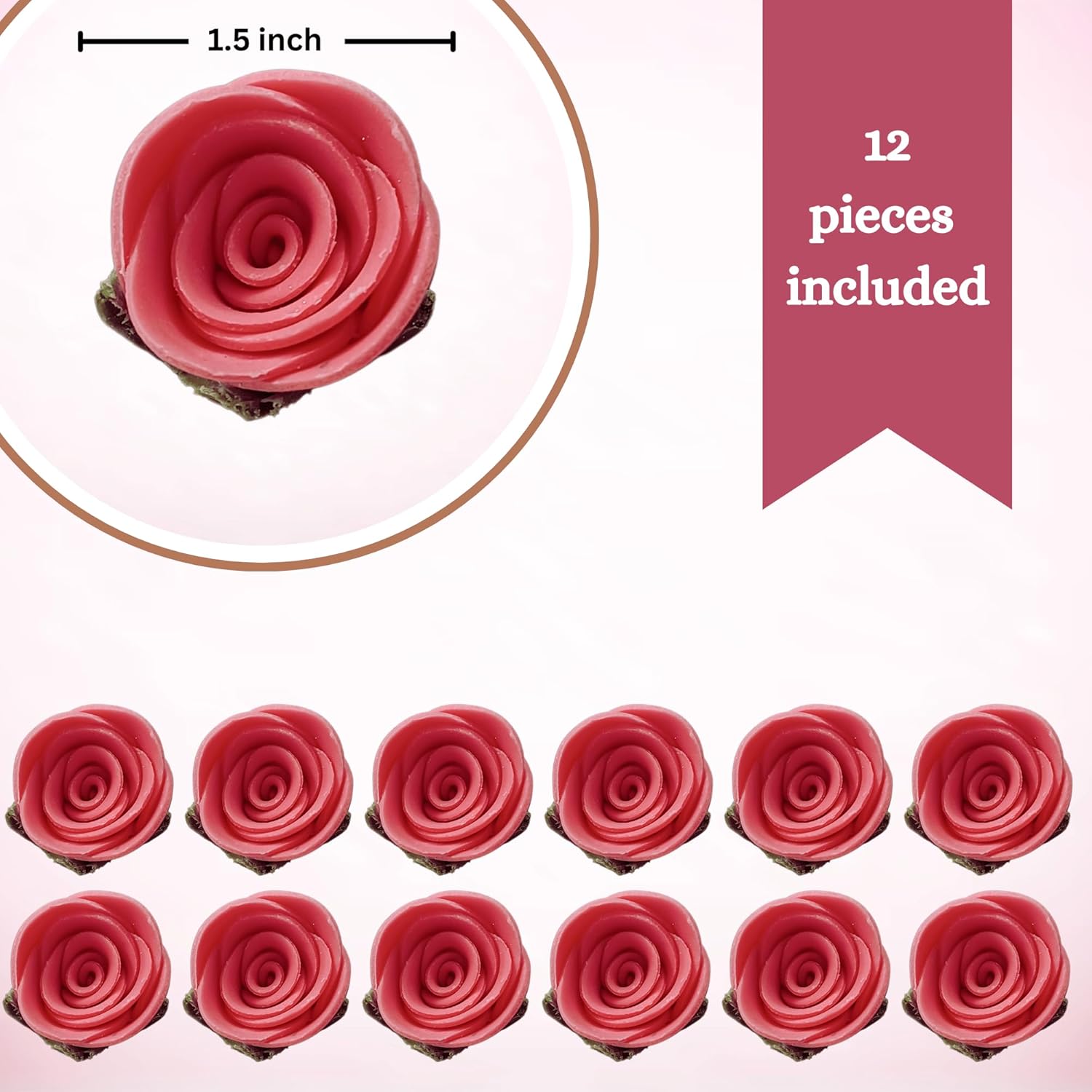 Confect Edible Flower | Edible Old Rose Flower for cake decorations | Edible Flower Cupcake Toppers | Cupcakes & Doughnut Edible Toppers | Flamingo Old Rose Sugar Flower- Pack of 12