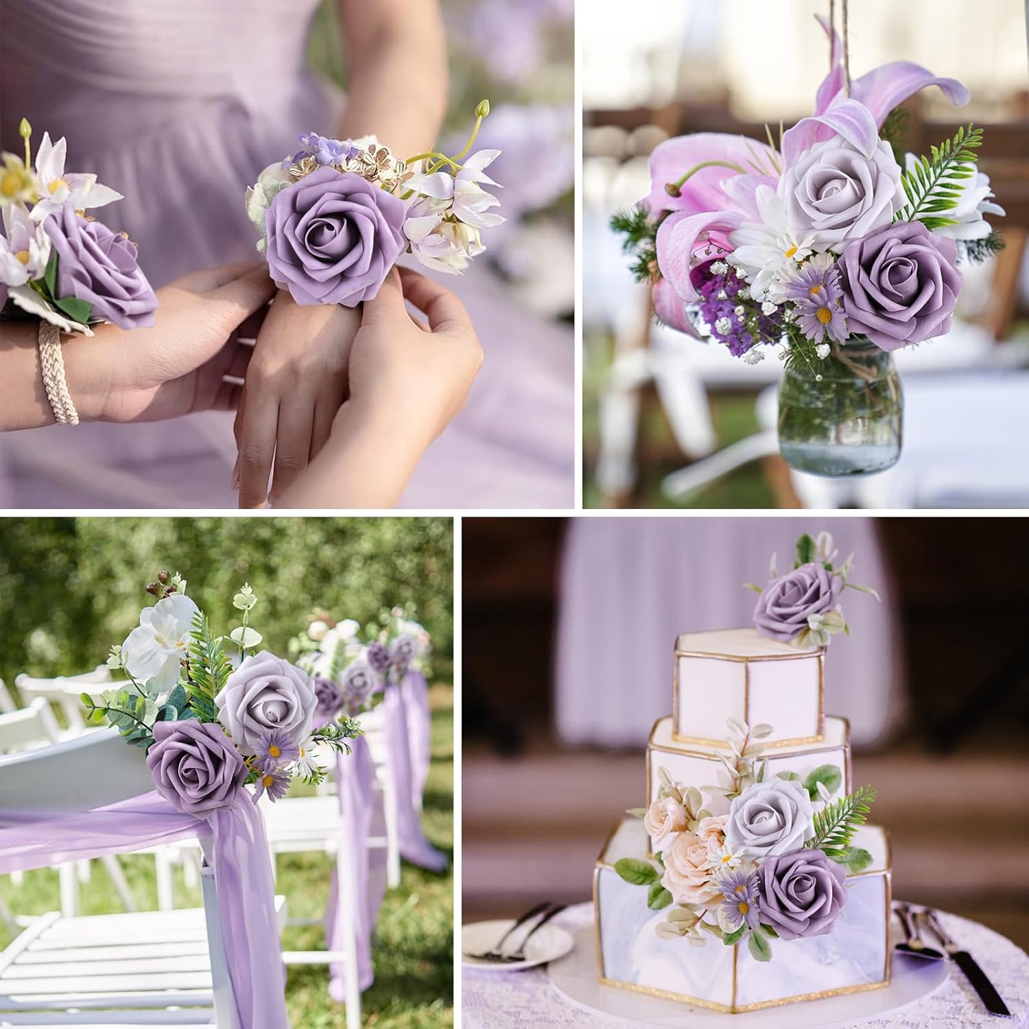 AmyHomie 25pcs Real Looking Artificial Pale Lavender Roses w/Stem for DIY Wedding Bouquets Centerpieces Arrangements Party Baby Shower Home Decorations