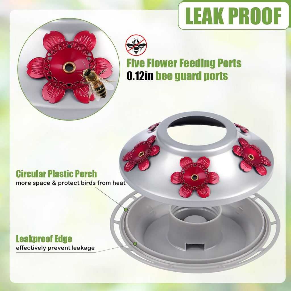 BOLITE Hummingbird Feeder, Hand Blown Glass Hummingbird Feeders for Outdoors Hanging, with Ant Moat and 5 Feeding Ports, 22 Ounces, Peony Flower Shape, Blue, Gifts for Women Men, Gifts for Mom Dad