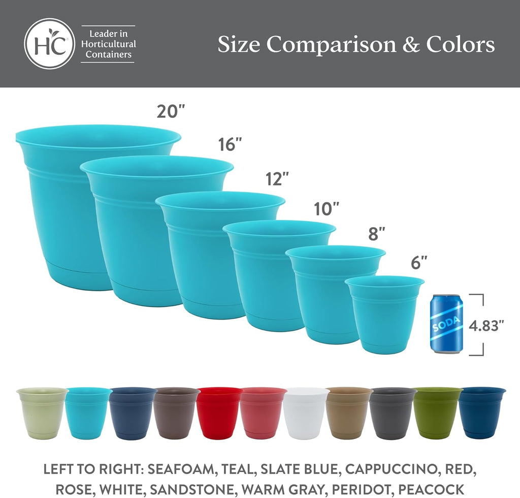 The HC Companies Eclipse Round Planter with Saucer - Outdoor & Indoor Plant Pot with Drainage Holes - Lightweight, UV-Resistant Plastic Pots for Plants, Flowers & Herbs (12" Warm Gray, Pack of 1)