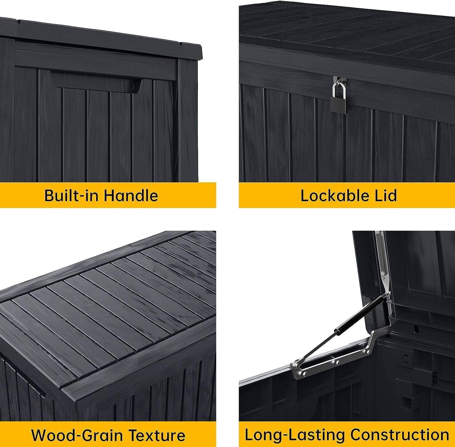 182 Gallon Deck Box Waterproof, UV Resistant Resin Outdoor Storage Box with Hydraulic Rod, Lockable Design and Enhanced Durability for Patio, Garden, and Poolside Use