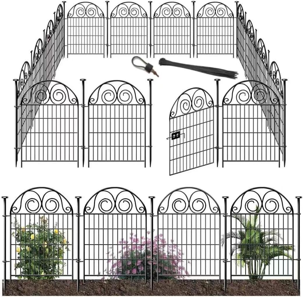 Garden Fencing 36 Inch High, 22 Panels Total Length 48 Ft(L) Dog Fence Outdoor for Yard, Black Metal Temporary Fencing Stakes, Reusable Defense Fence for Yard│Patented