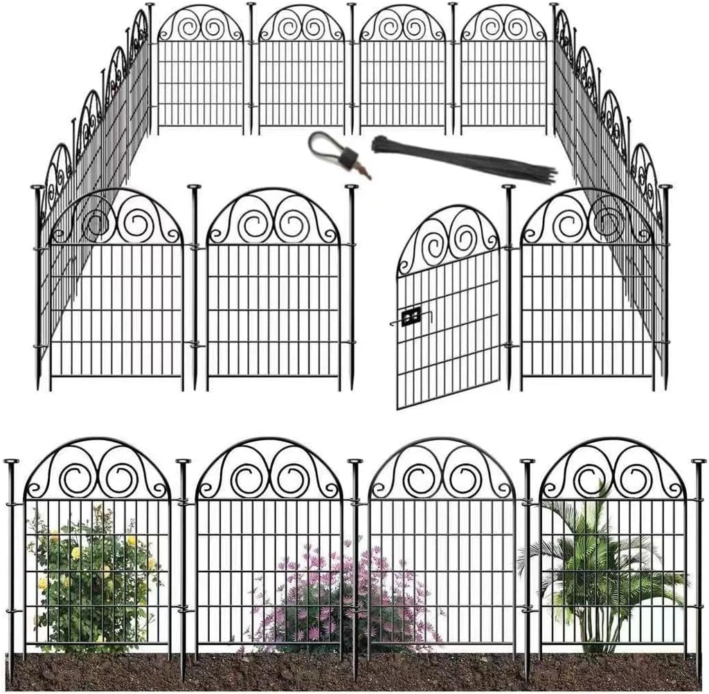 Tall Garden Animal Barrier Fence with Gate, 36 in(H)×30.6 Ft(L) 14 Panels Dog Digging Fence Barrier, Black Heavy Duty Metal Temporary Fences, Reusable Defense Fencing for Outdoor Yard│Patented