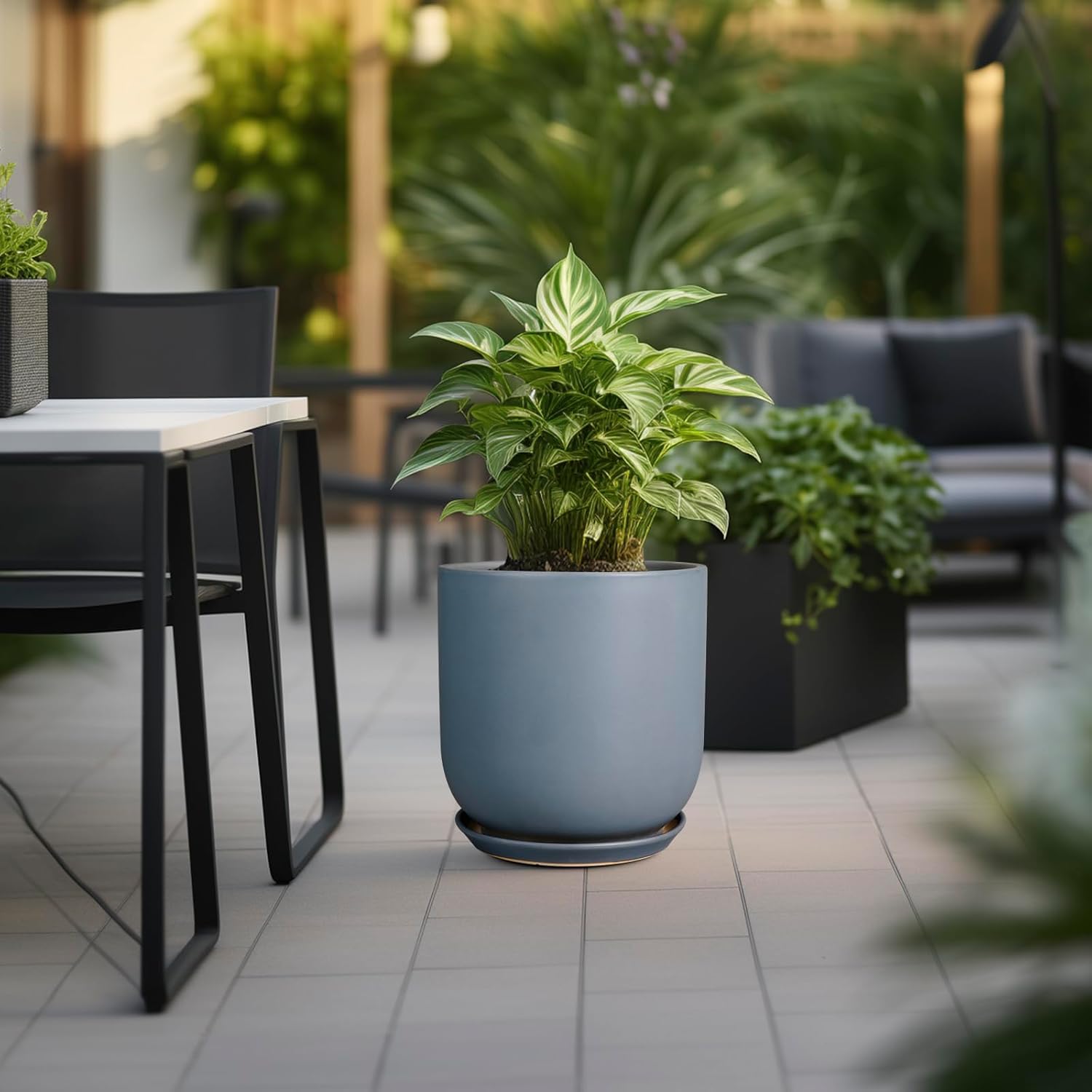 Pots for Plants 12 Inch - Ceramic Planter for Indoor Outdoor Plants Large Plant Pot with Drainage Hole and Saucer Outdoor Flower Pot Gray