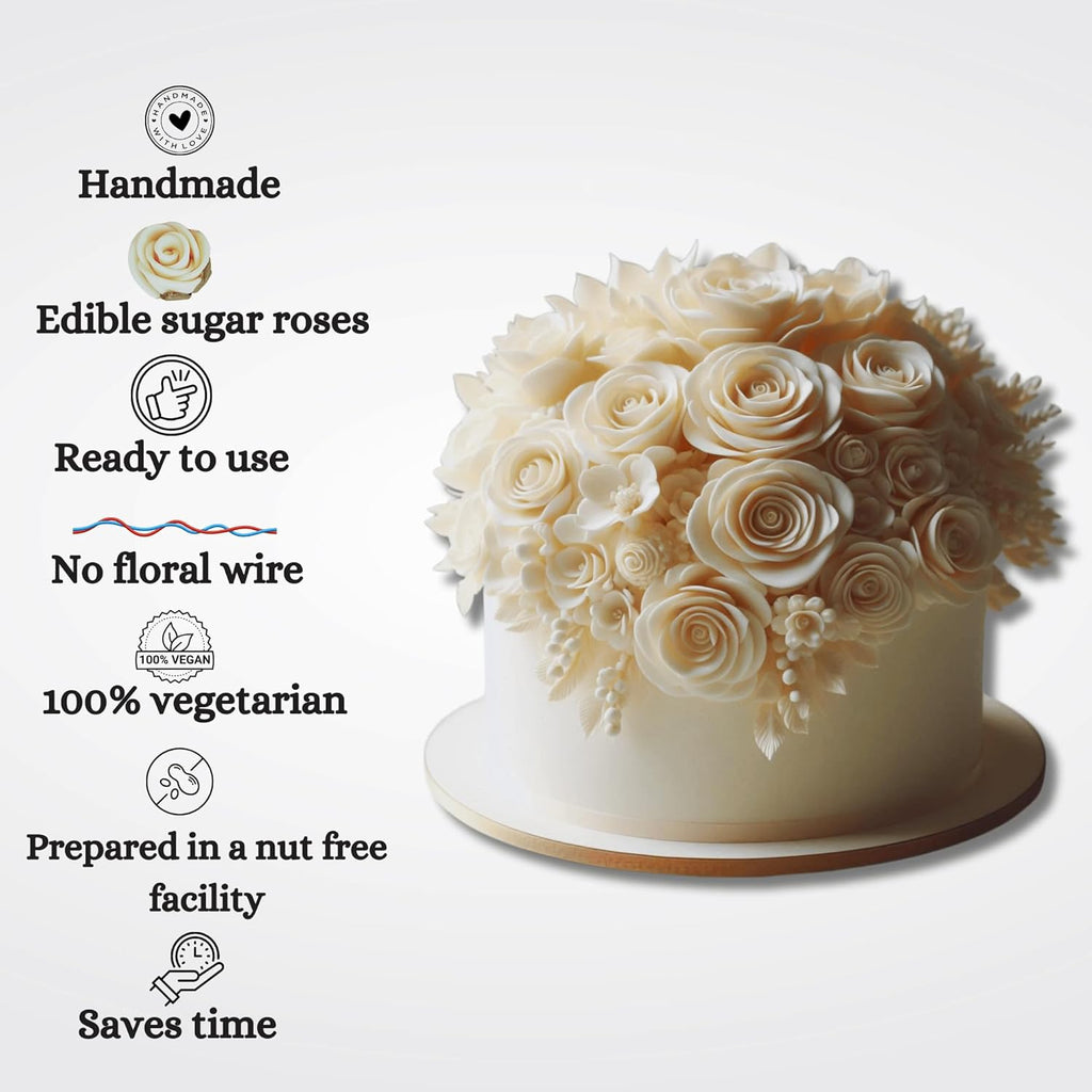 Confect Edible Flower | Edible Flower for cake decorations | Edible Flower Cupcake Toppers | Cupcakes & Doughnut Edible Toppers | Classic Pearl Ivory Sugar Flower- Pack of 12