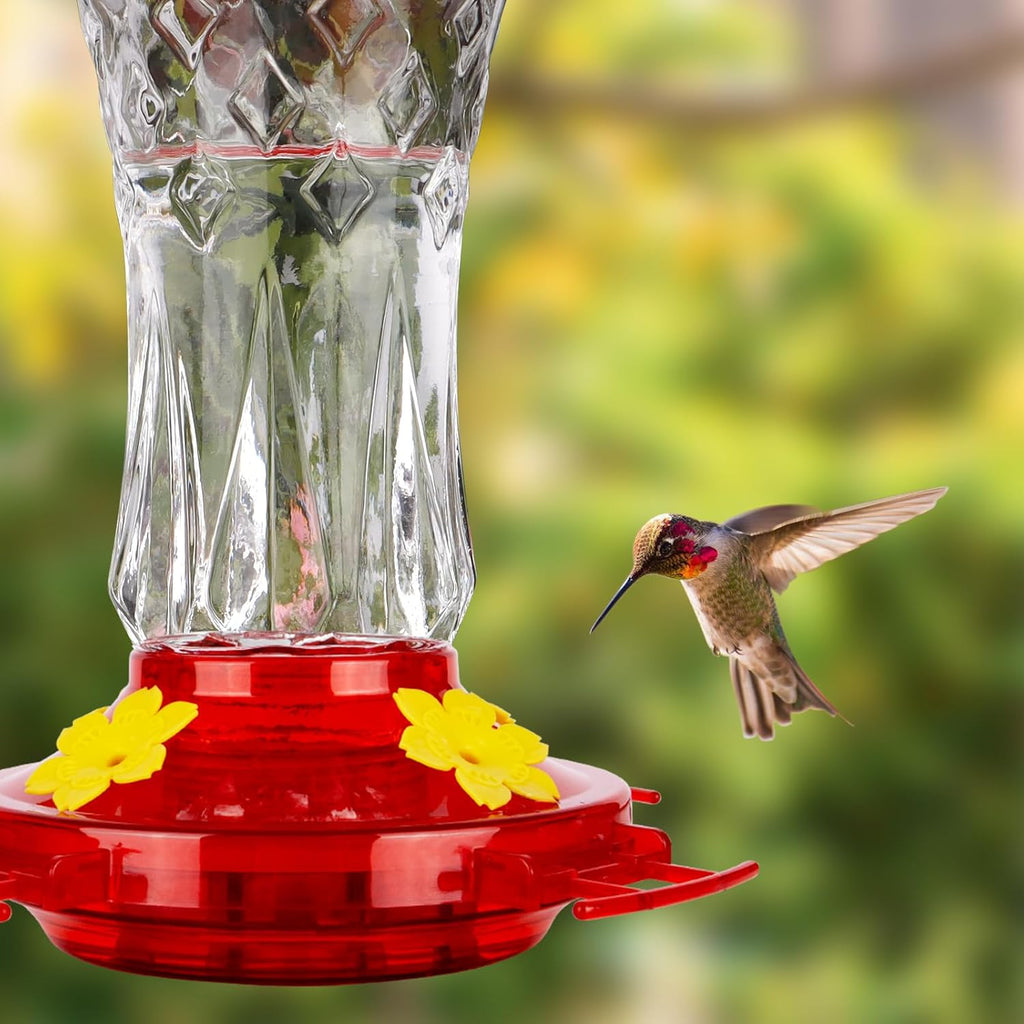 Hummingbird Feeders for Outdoors Hanging, BOLITE Glass Hummingbird Feeder, 4 Bee Guard Feeding Ports, Built-in Ant Moat, Leak Proof, 15 Ounces, Stars Decor, Red, 2 Pack, Gifts for Women Men