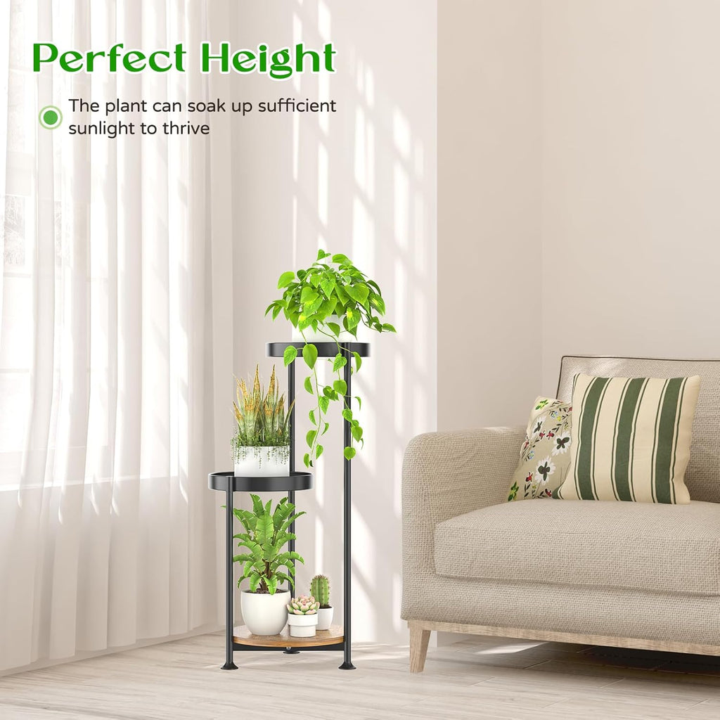 3 Tier Plant Stand Indoor Outdoor, Corner Tierd Metal Flower Shelf Pot Holder Clearance, Tall Multiple Plants Rack Narrow Display Organizer for Patio Orchid Office Porch Living Room Garden,Black