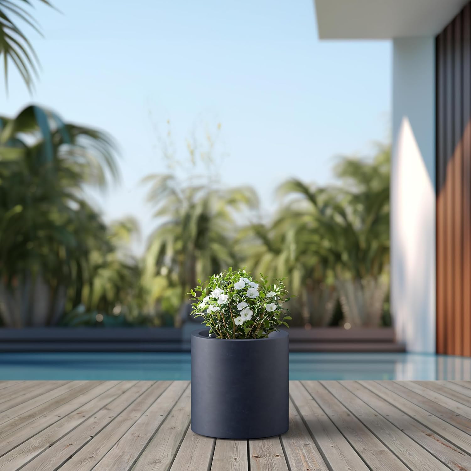 Kante 12.6" Dia Round Concrete Planter, Modern Style Large Cylindrical Plant Pot with Drainage Hole and Rubber Plug for Indoor Outdoor Patio, Dark Gray