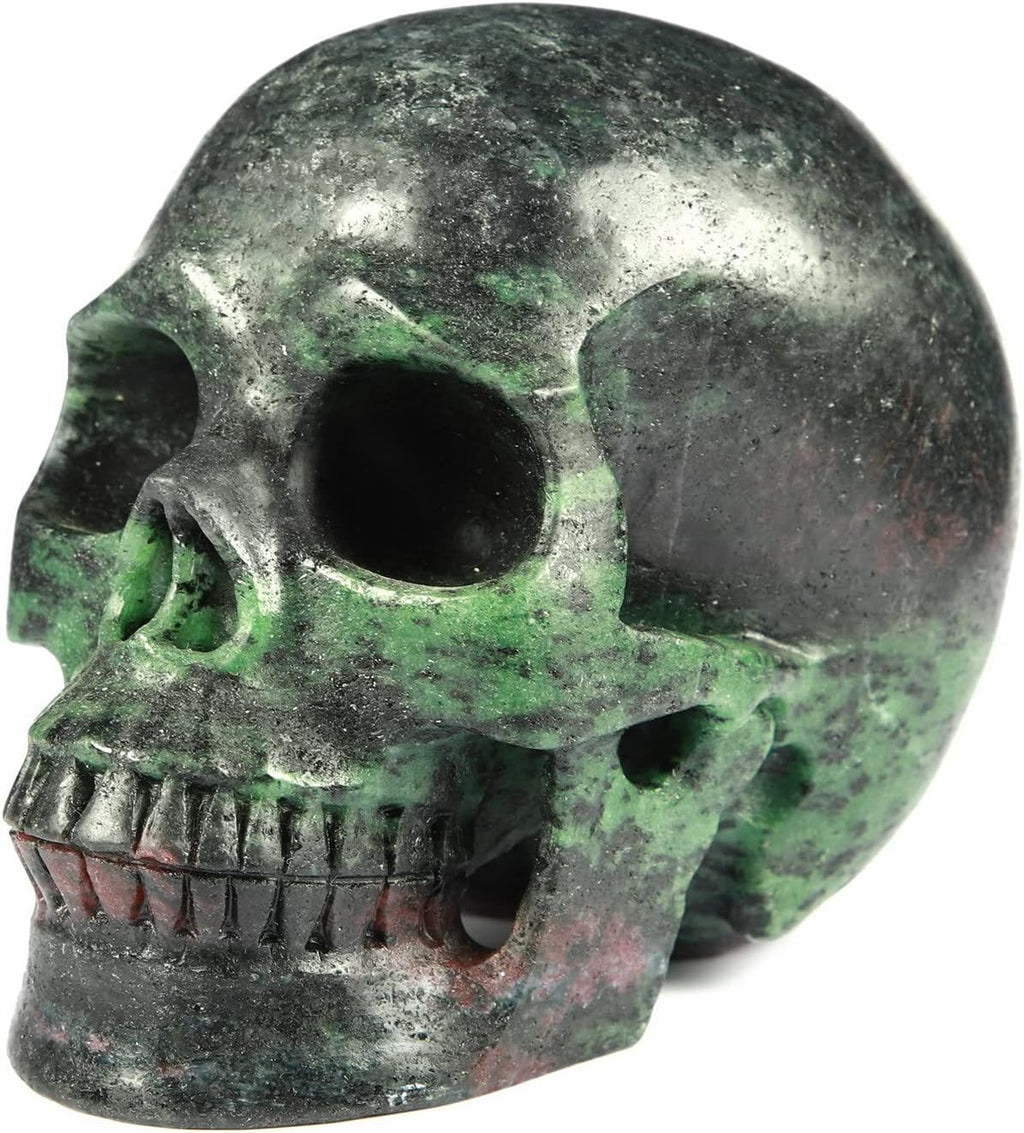 Skullis 5.0” Ruby Zoisite Crystal Skull, Hand Carved Gemstone Fine Art Sculpture, Reiki Healing Stone Statue. 1168 Z8