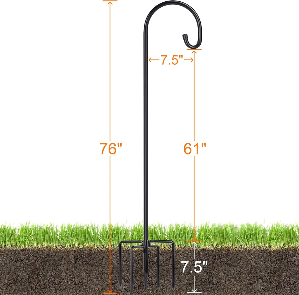 Ottsuls Bird Feeder Pole, 76 INCH Heavy Duty Shepherds Hooks for Outdoor with 5 Prong Base, Adjustable Stand Hanger for Garden Plant, Hummingbird Feeder, Lantern, Hanging Wedding Decor (1 Pack)