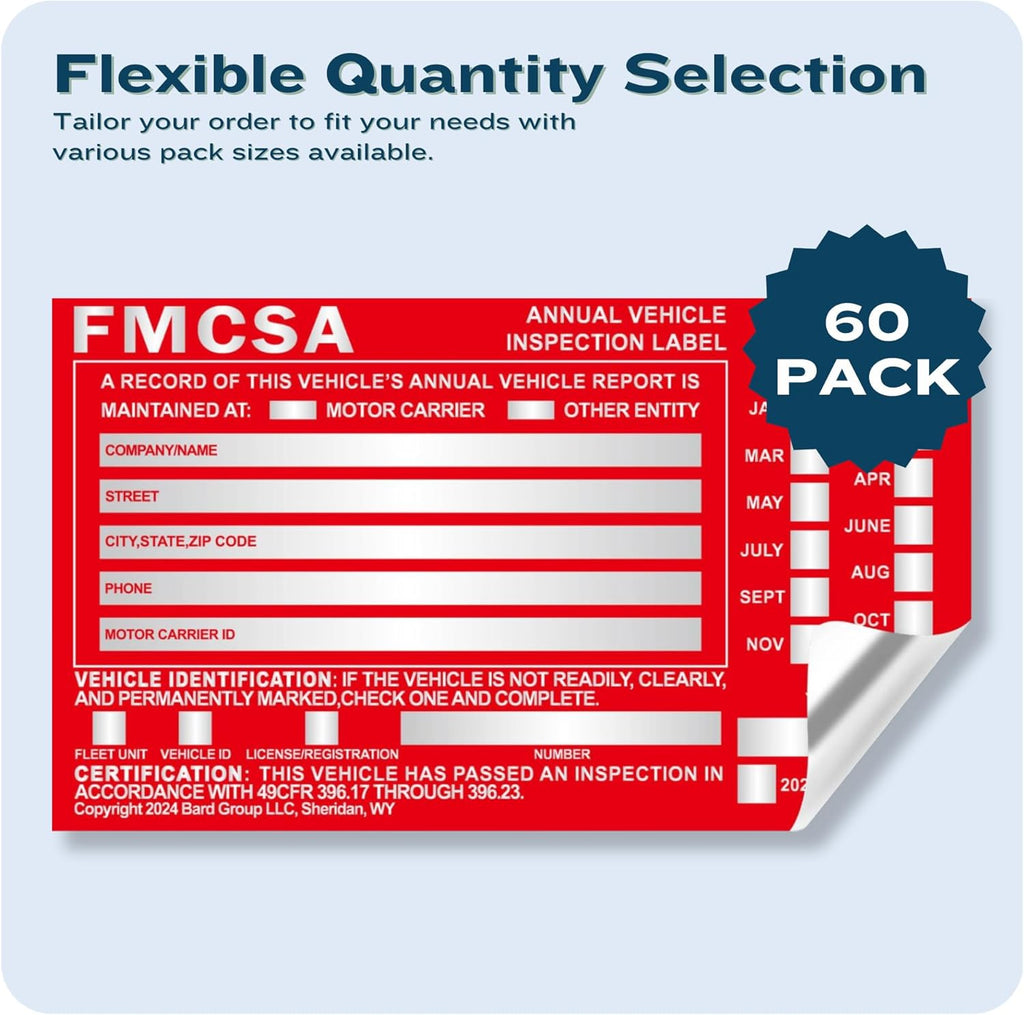 100-Pack DOT Compliant Aluminum Annual Vehicle Inspection Label – Red FMCSA Label with Punch Boxes
