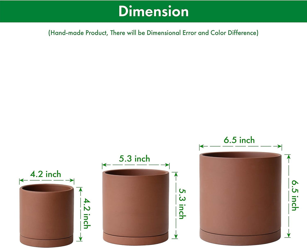 D'vine Dev Rust Terracotta Pots for Plants, 4.2 Inch 5.3 Inch 6.5 Inch, Succulent Planter Pot with Drainage and Saucer, 40-T-A-3