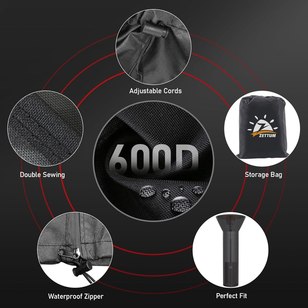 Patio Heater Covers - 600D Outdoor Heater Cover with Zipper Waterproof Heavy Duty, Propane Heat Cover for East Oak, Hampton Bay, Fire Sense and More (89" Height x 33" Dome x 19" Base)