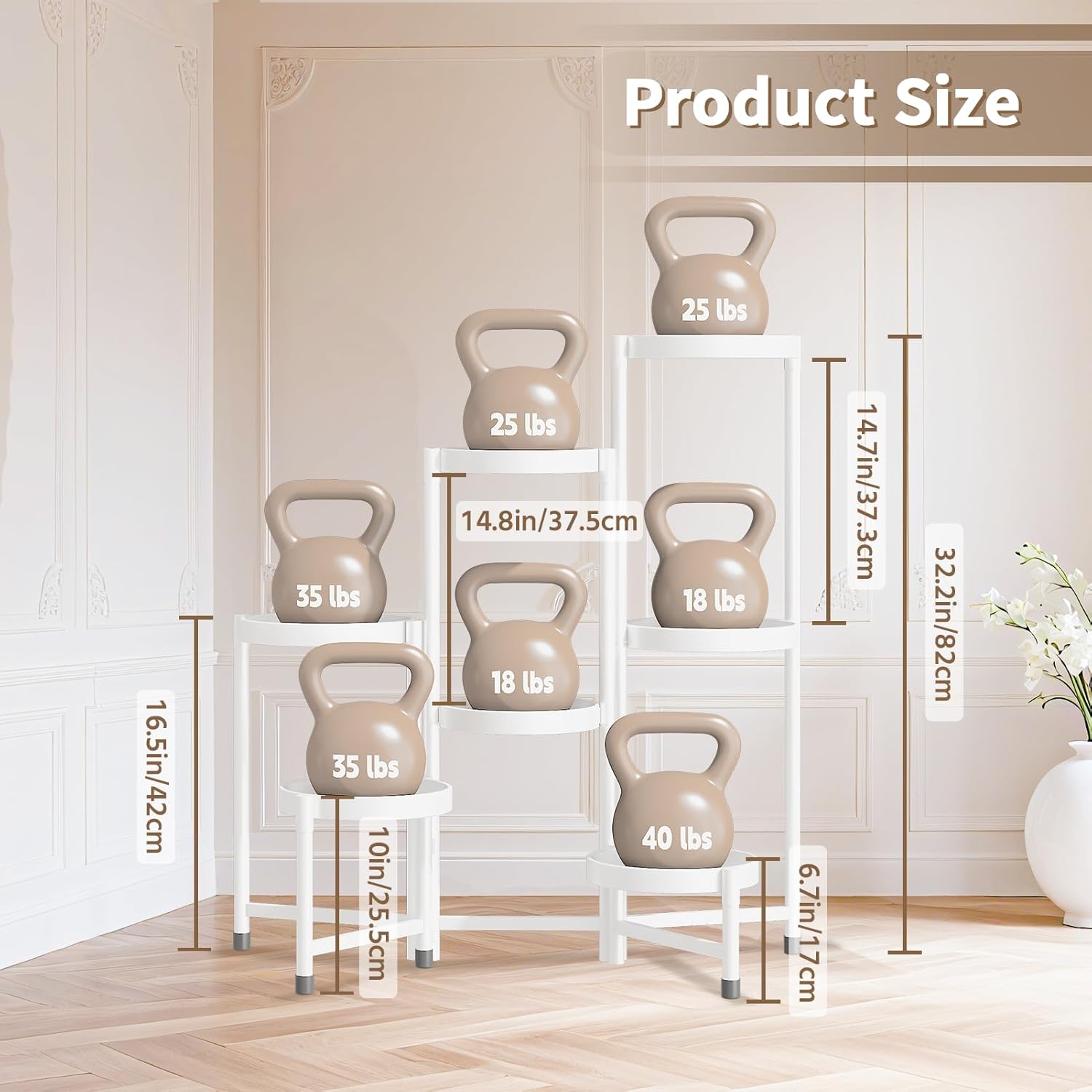 LASZOLA 7 Tiered Folding Plant Stand Indoor for Multiple Large Planter, Tall Heavy Duty Adjustable Rack with Rust Proof 10 Inch Wide Tray, Sturdy Vertical Tree Organizer for Narrow Inside Floor, White