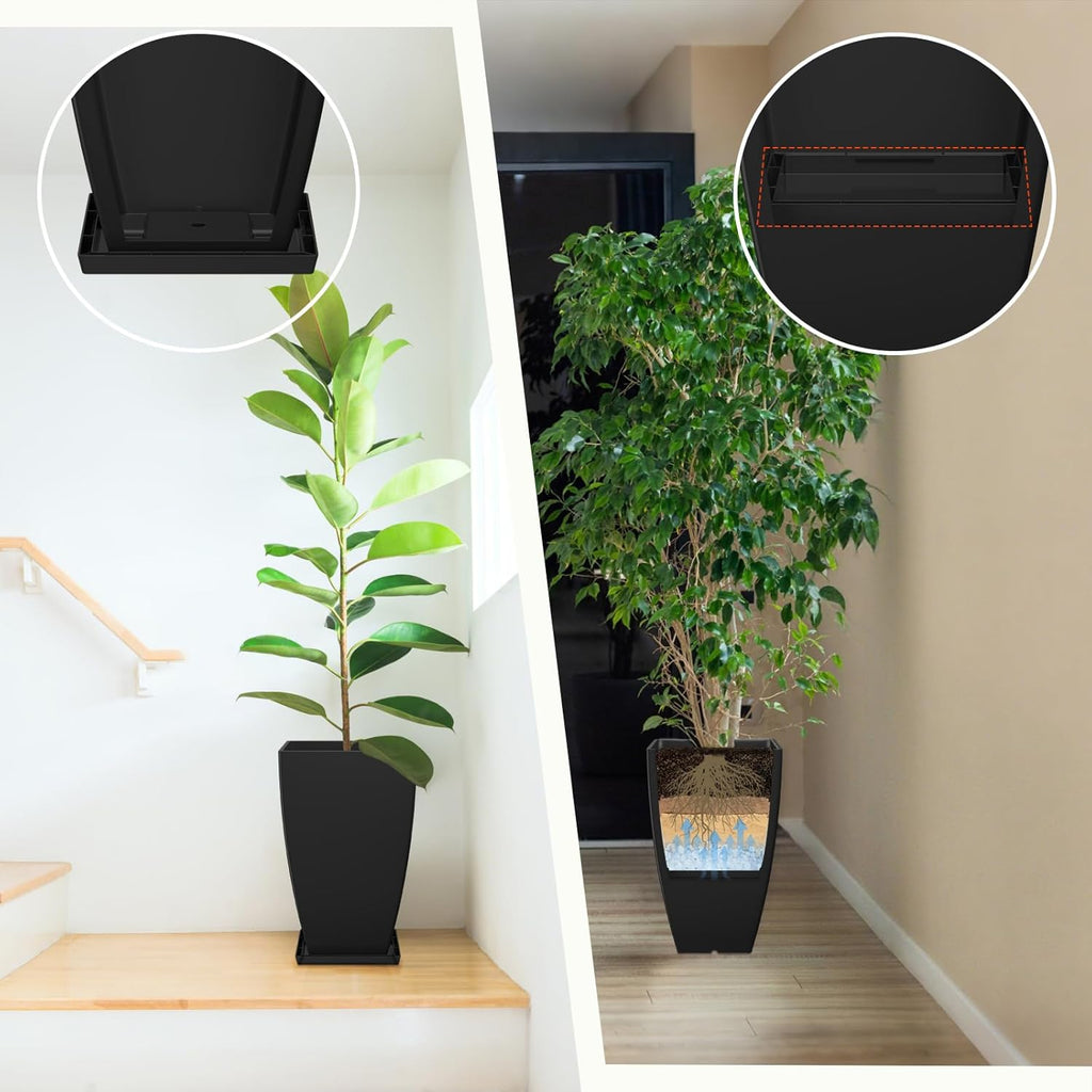 21" Tall Outdoor Planters Set of 2,Front Porch Planter Pots with Drainage Design Holes for Patio, Porch, Garden, Indoor,Black