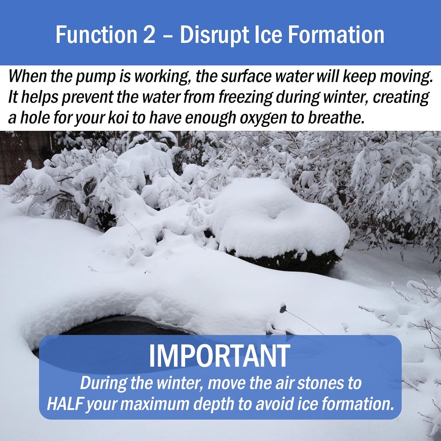 AquaMiracle All-in-One Koi Pond Aerator for Outdoor Ponds, Pond Air Pump Pond Aeration System with Self-Sinking Airline Flow Control Rubber Air Diffuser