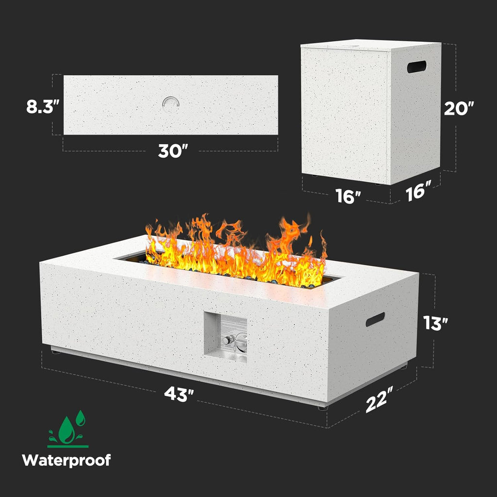 Ciays 43Inch Propane Fire Pit, 50000 BTU Outdoor Gas Fire Pit Table with CSA Certification, Glass Rocks, Rectangular Heater for Patio, Backyard, Deck, Balcony, with Waterproof Cover & Adjustable Legs