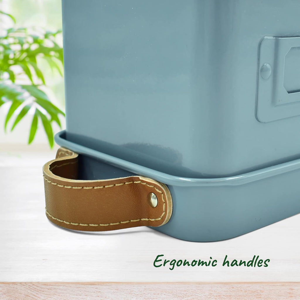 Herb Planter Indoor - Set of 3 Teal Blue Indoor Herb Garden Pots with Leather Handled Tray - Window Sill Plant Shelf - Pots with Drainage Holes and Labels