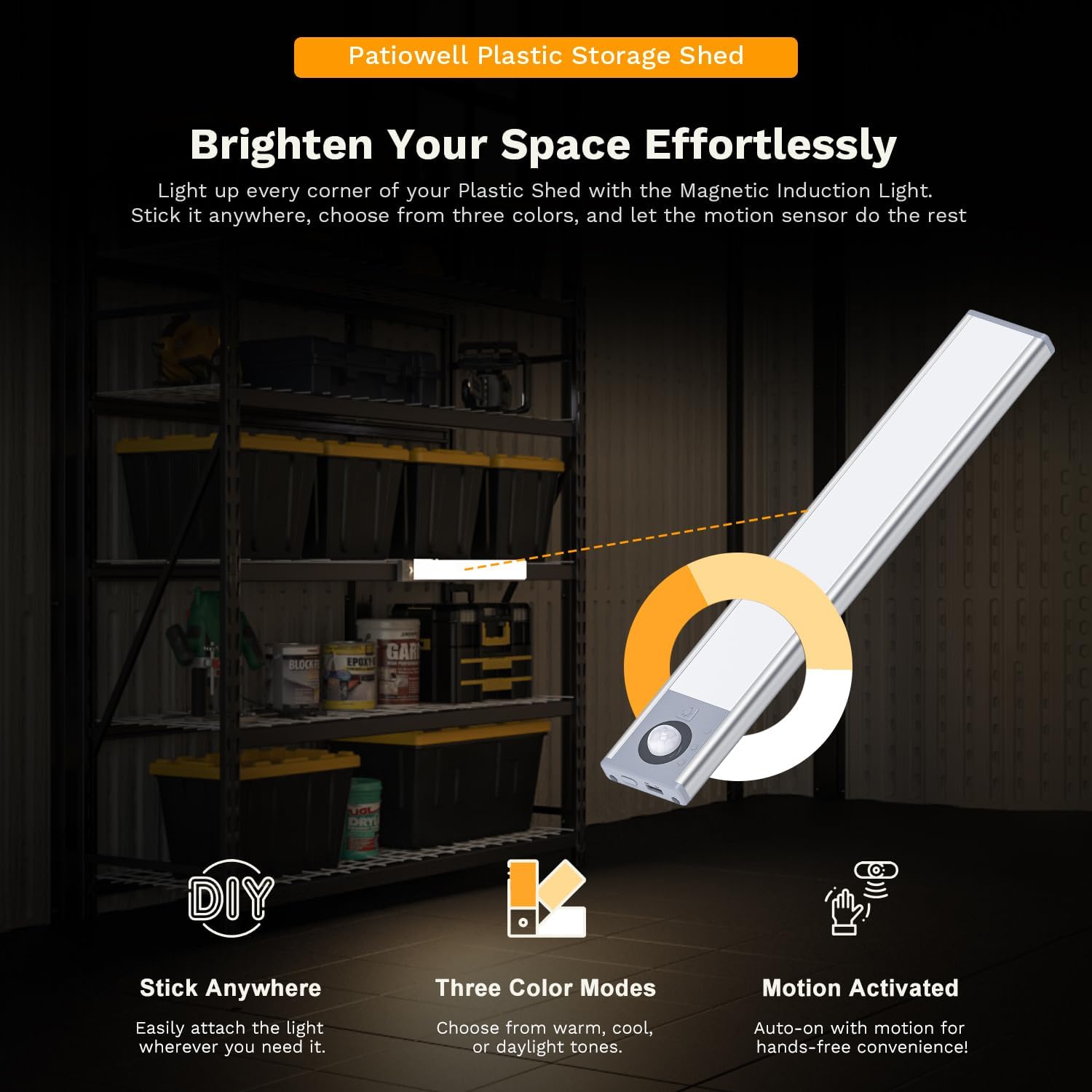 Patiowell 8 x 6 FT Resin Outdoor Storage Shed with Floor, Large Shed with Light and Lockable Door for Garden, Backyard, Tool Storage Use, Easy to Install in Beige (Kick-it Shed)