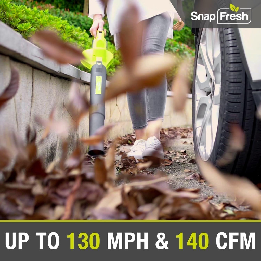 SnapFresh Cordless Leaf Blower - 20V Electric Leaf Blower with 2.0 Ah Battery and Charger - Lightweight 2-Speed Leaf Blower for Lawn Care and Yard/Garden/Patio Cleaning