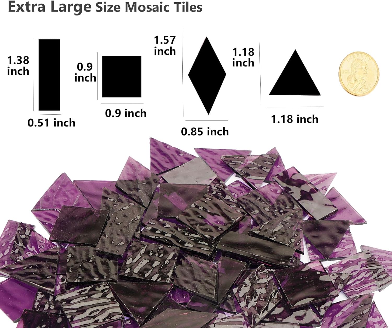 200G Oversize Transparent Glass Mosaic Tiles for Crafts, 4 Shapes Textured Cathedral Stained Glass Mosaic Pieces for Mosaic Art Decor, Violet Purple