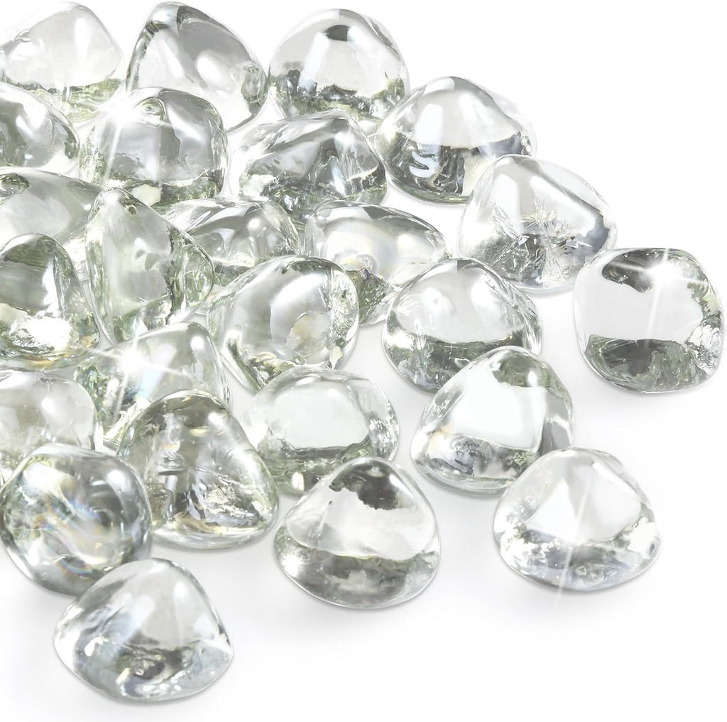 20 Pounds Fire Pit Glass Rocks, Clear Fire Glass Beads for Propane Firepit, Fireplace and Outdoor Decoration, 1 Inch, Diamond - Shaped