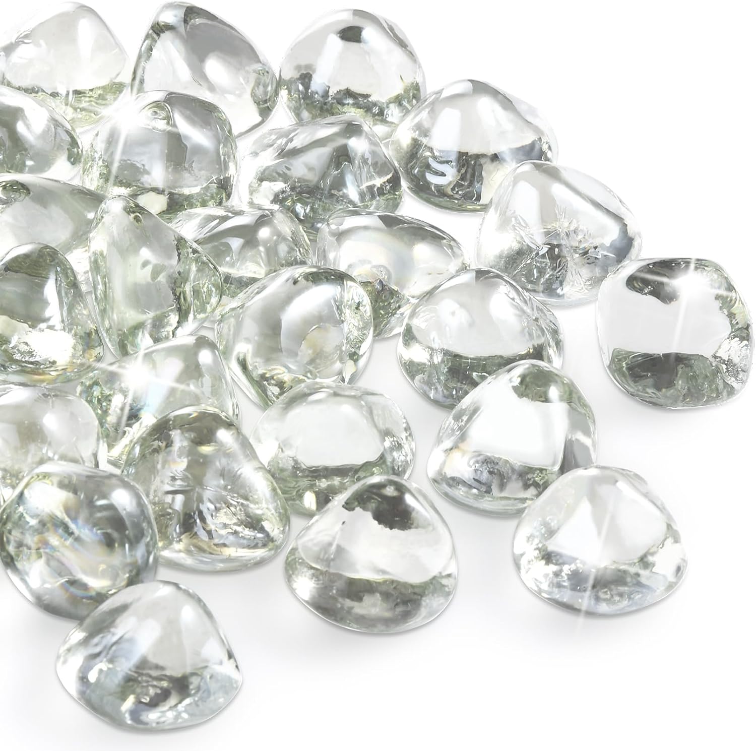 20 Pounds Fire Pit Glass Rocks, Clear Fire Glass Beads for Propane Firepit, Fireplace and Outdoor Decoration, 1 Inch, Diamond - Shaped