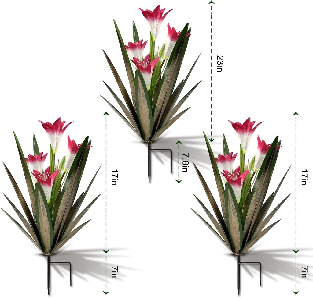 Homight Metal Agave Plant Outdoor Decoration Outdoor Garden Decoration Lily Mexican Yard Art Plant Garden Agave Lily Decorative Garden Gift (3 Big Red Lilies), HM-390-345