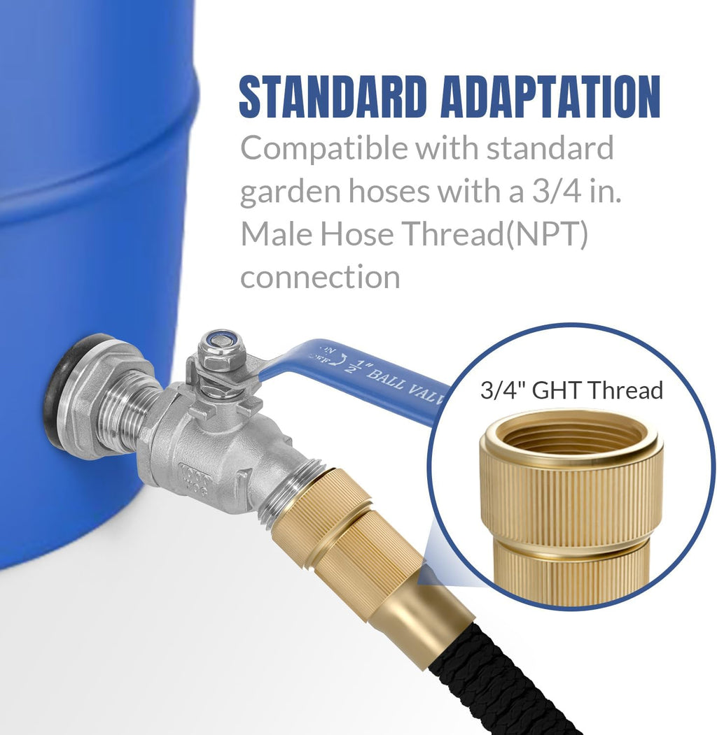 Rain Barrel Spigot Kit High Flow Spigot for Water Barrel 304 Lead-Free Compliant Stainless Steel for Rain Barrels 1/2"NPT to 3/4"GHT Rain Barrel Quarter Turn Spigot with Bulkhead Fitting