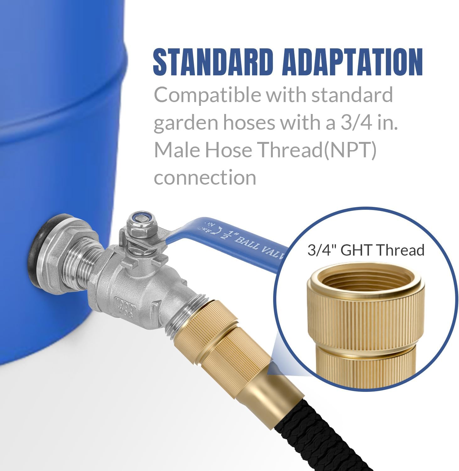 Rain Barrel Spigot Kit High Flow Spigot for Water Barrel 304 Lead-Free Compliant Stainless Steel for Rain Barrels 1/2"NPT to 3/4"GHT Rain Barrel Quarter Turn Spigot with Bulkhead Fitting