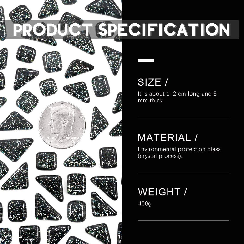 Swpeet 1 Pound Black Shine Crystal Series Mosaic Tiles Assortment Kit, Square and Triangle Genuine Mosaic Tiles Glitter Crystal Mosaic Perfect for Home Decoration Crafts