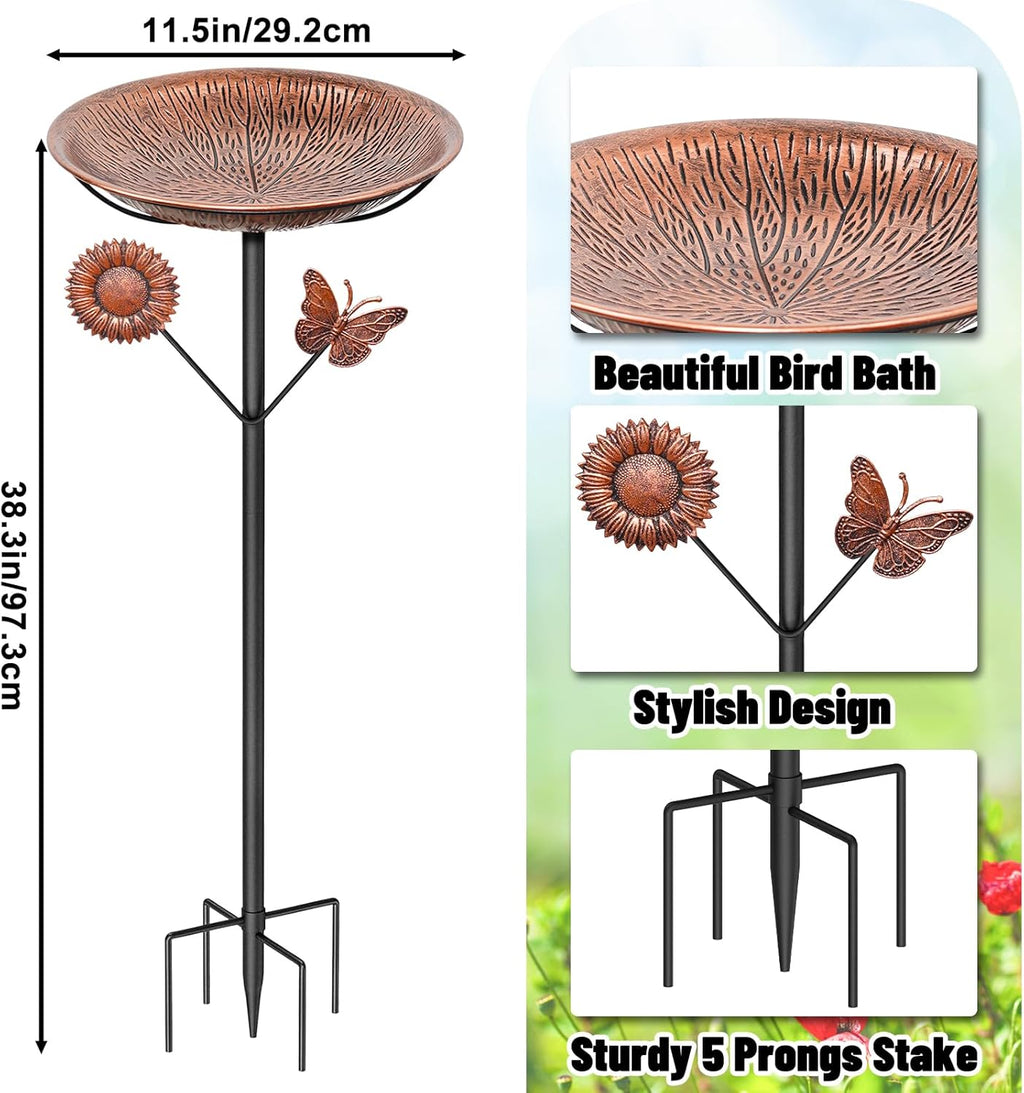 Metal Bird Bath for Outside, Vintage Birdbaths Removable Feeder Bowl with Butterfly Flower, Easy to Clean Birdfeeder for Outdoors Garden Yard Lawn Decor