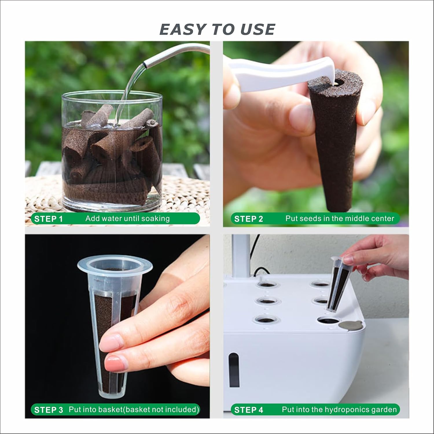 Seed Pods Kit for Hydroponics System, Includes 50 Grow Sponges, 50 Labels, 10 Grow Domes, 10 Grow Baskets and 1 Tweezers