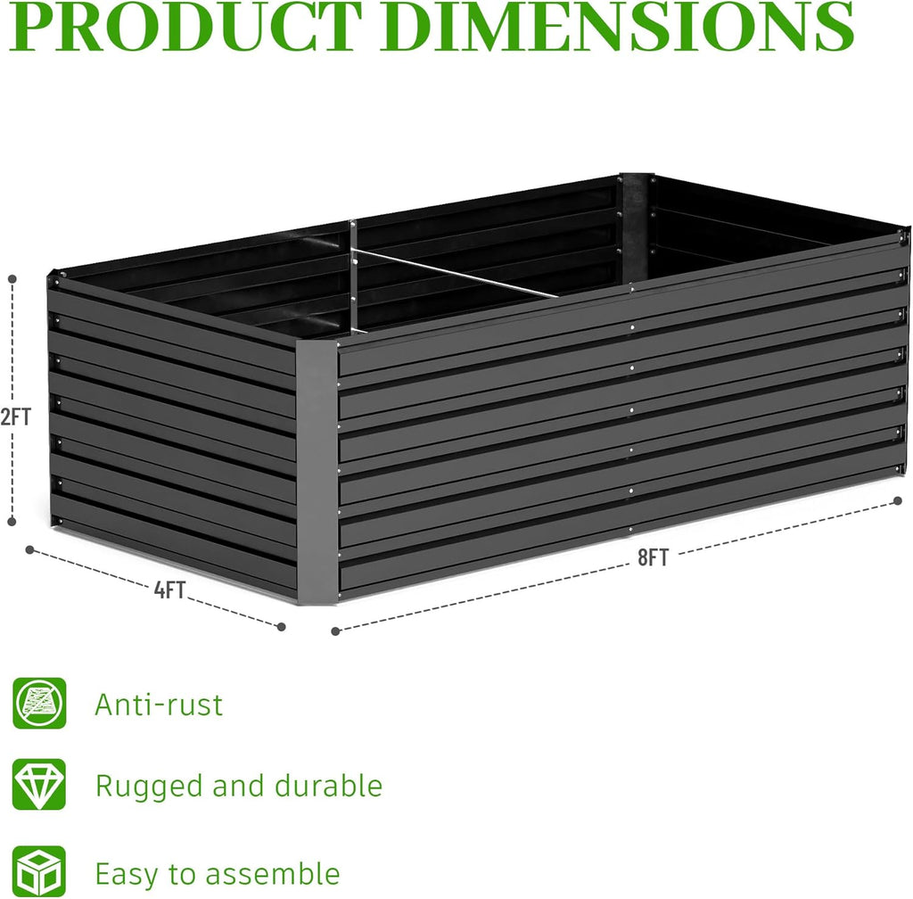 8x4x2 ft Raised Garden Bed, Large Metal Planter Raised Beds, Planters for Outdoor Plants for Vegetables, Flowers, Herbs, Fruits, and Succulents.(2 Pcs)